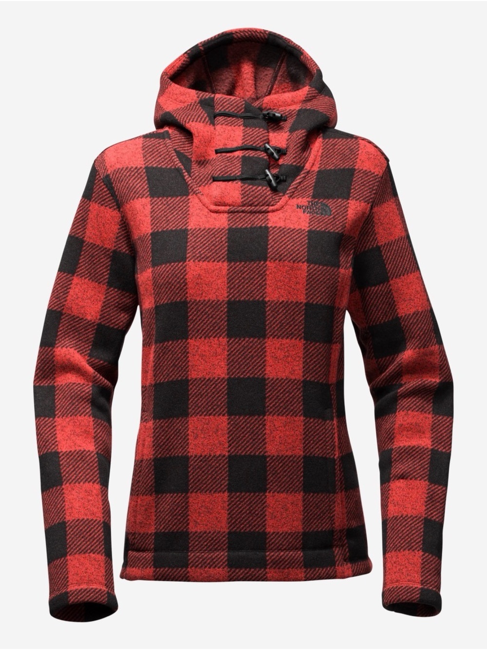 The North Face Crescent Hooded Fleece Hoodie Buffalo Plaid Red Black Size XL